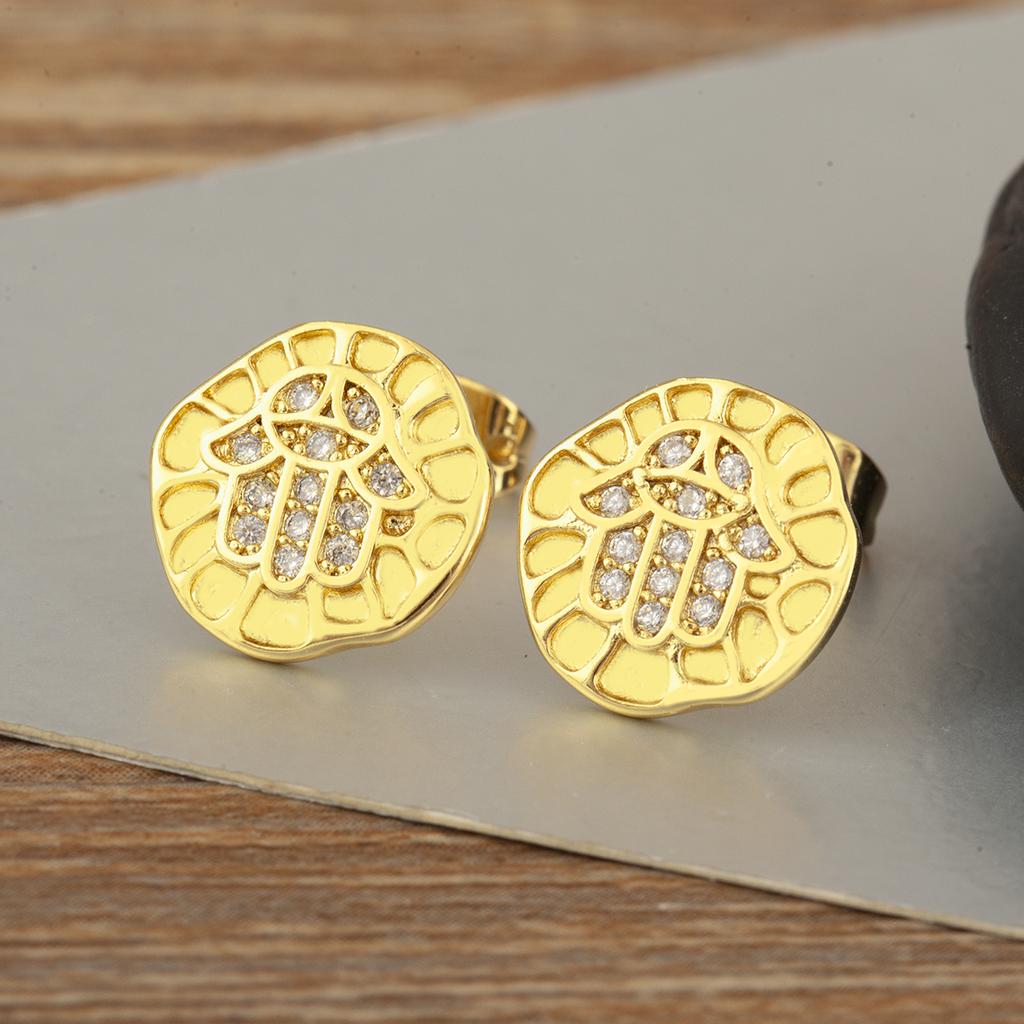 Nidin High Quality Irregular Geometric Palm Shape Stud Earrings For Women Punk Style Copper Cubic Zirconia Ear Jewelry Gifts