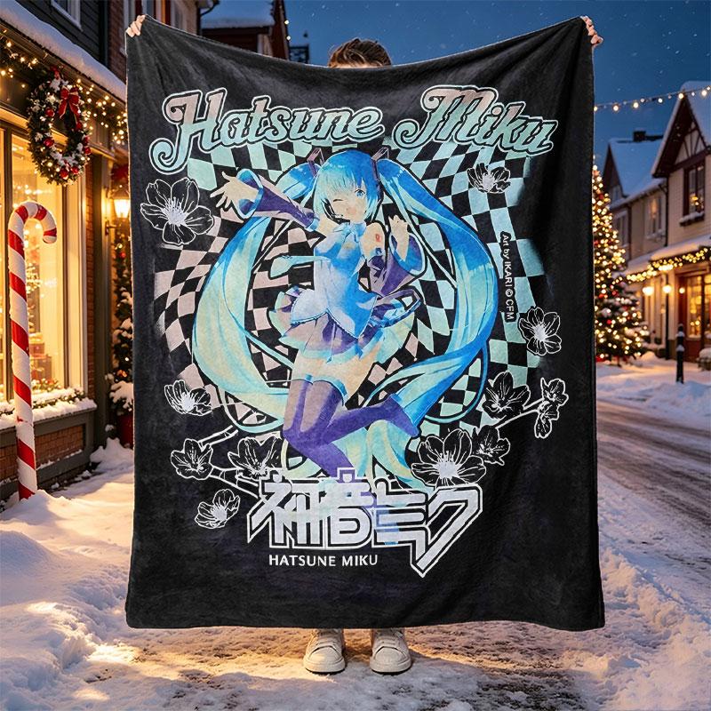 Hatsune Miku Pattern Blanket for Home Decoration, Bed, Sofa, Car Travel, Camping, Suitable for All Seasons, Birthday Christmas Gift
