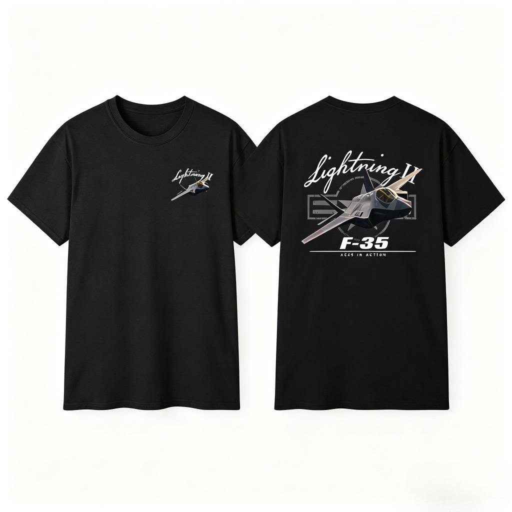 F-35 Lightning II Самолет Спецификация Футболка Военная Авиация Streetwear Хлопковая Футболка Унисекс Повседневный Истребитель Графический Топ