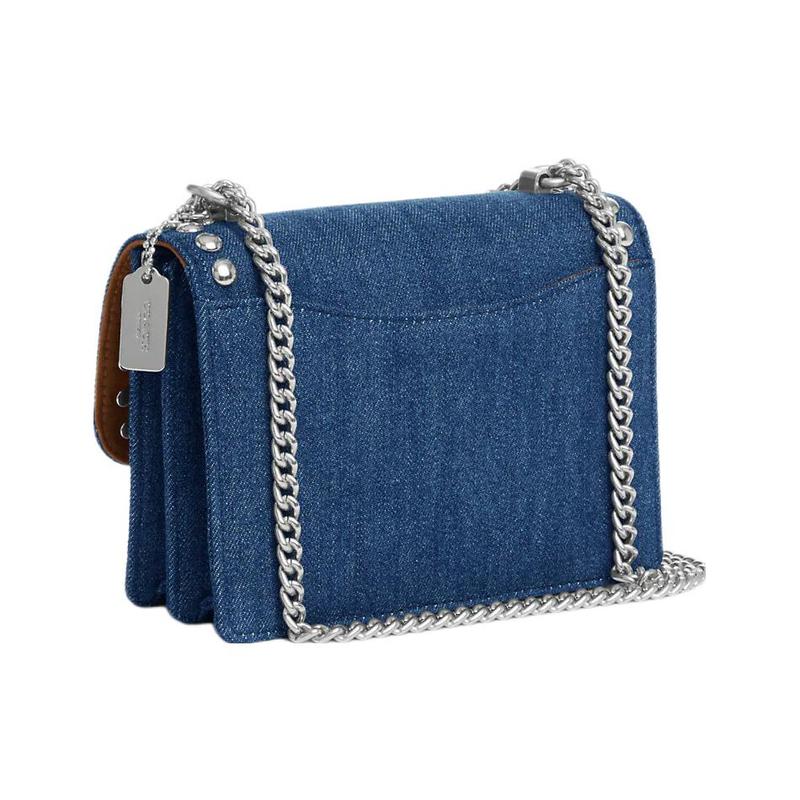 COACH Klare 18 Studded Logo Snap Pebbled Multifunctional Pocket Denim Leather Shoulder Crossbody Bag Small Women Blue