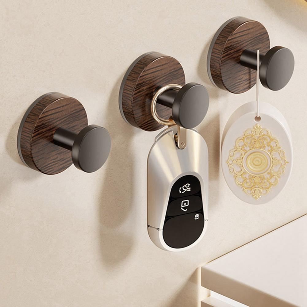 2pcs Suction Cup Hook Home Kitchen Rotating Wall Mounted Storage Rack No Punching Walnut Wood Grain Knob Storage Bracket