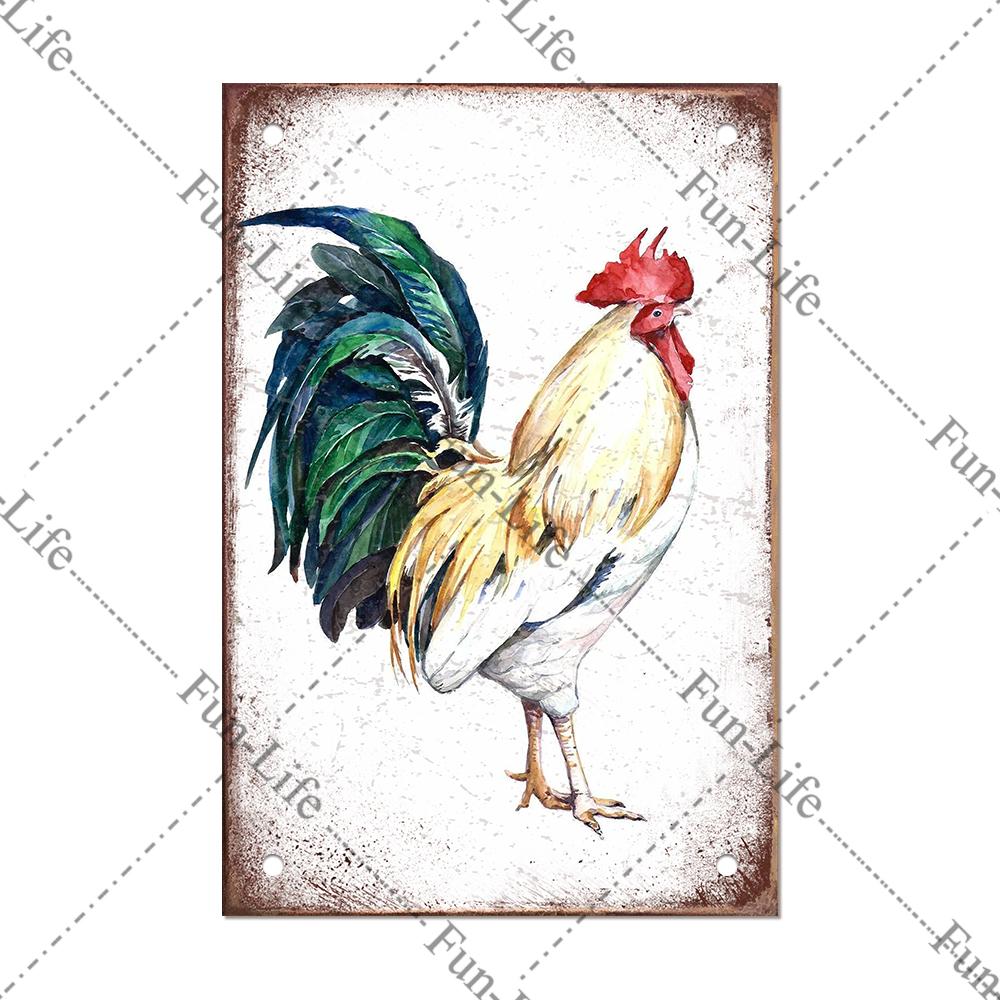 Винтажный постер с курицей, металлические жестяные знаки, тарелка, петух, куриное яйцо, ретро-налет, домашний декор на стену, 20x30 см
