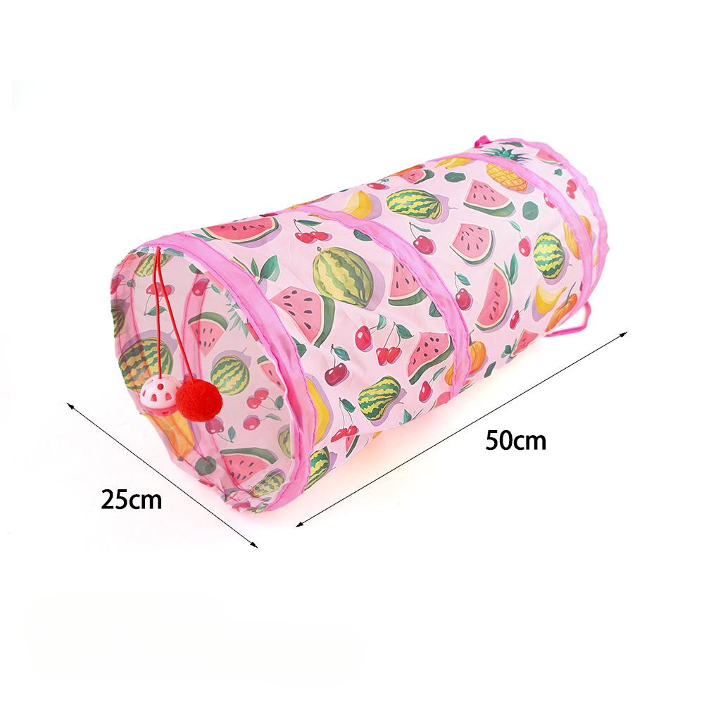 Foldable Long/Square Cat Tunnel Toy Summer Fruit Print Interactive Cat Tunnel with Rolling Ball Fun Pet Playground Cubes