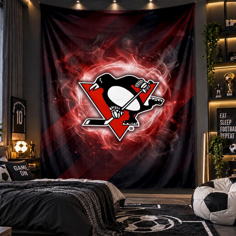 Wall Hanging Tapestry Pittsburgh Penguins Print Cloth for Living Room Bedroom Home Decor