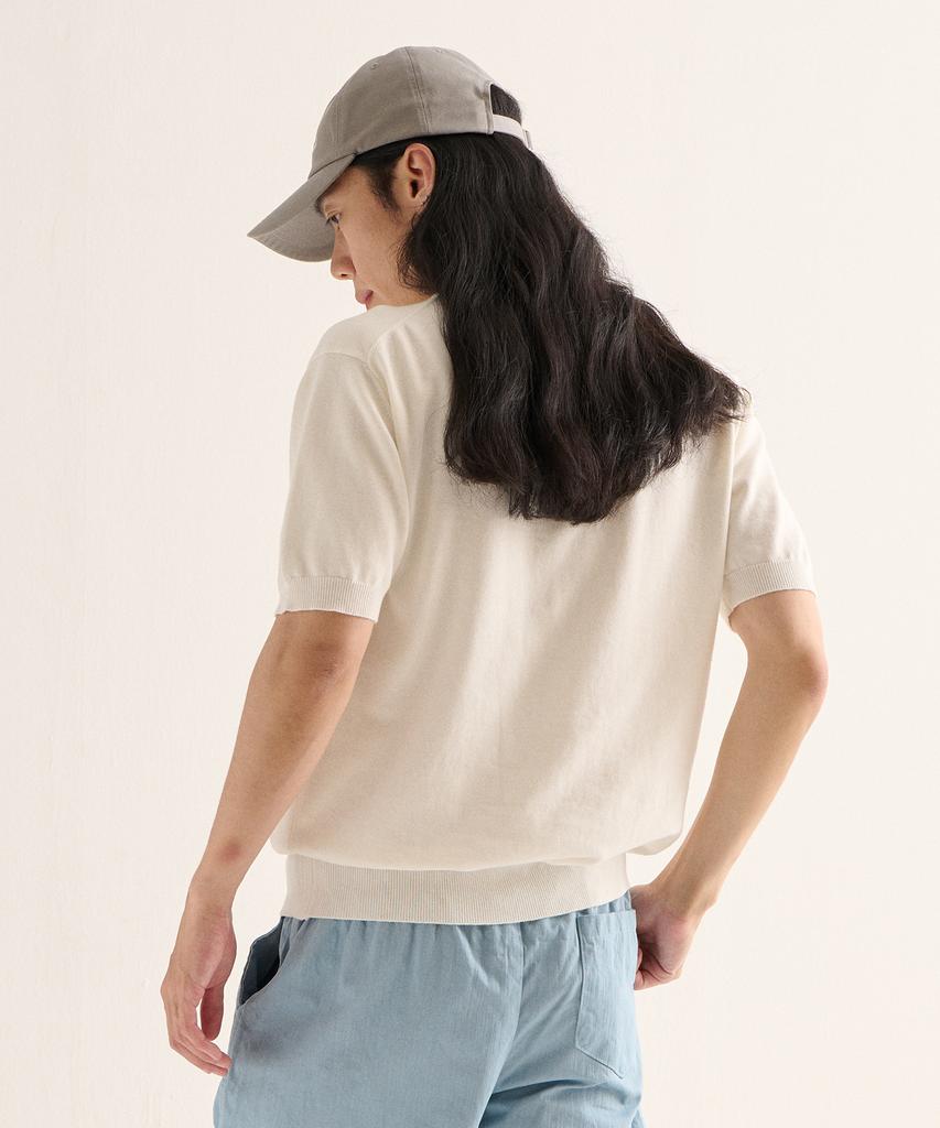 ANALOG MOOD Formal Henley Neck Cooling Short Sleeve Knit (Ivory)