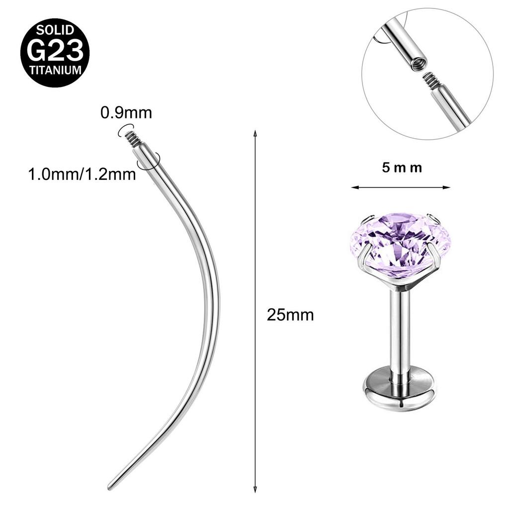 ZS 2Pcs/lot 16G/18G Crystal Lip Labret Piercing G23 Titanium Lip Studs Cartilage Earring Guiding Needle Daith Helix Piecings