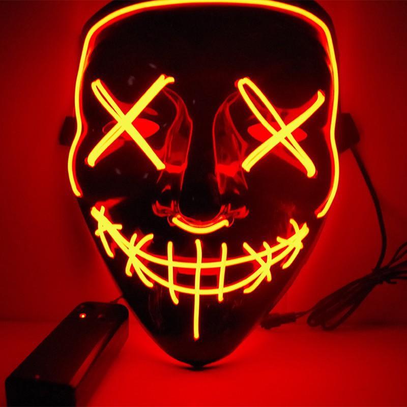 LED Wire Light Up V Face Horror Mask Scary Cosplay Costume Prop for Halloween Party Masquerade Dress Up Decoration