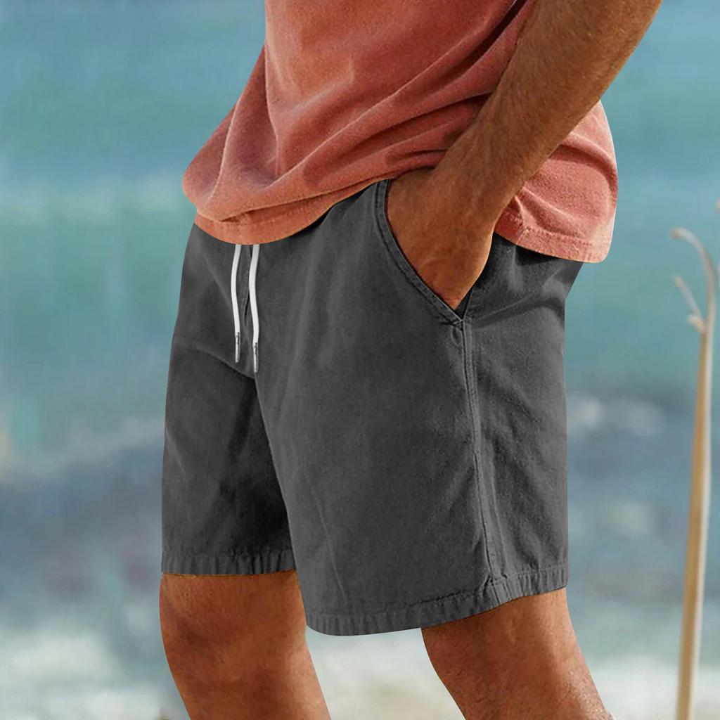 Мужские спортивные хлопковые льняные повседневные свободные шорты Повседневные пижамы с карманами для бега Брюки