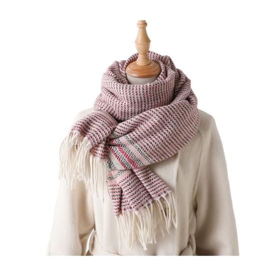 Women Scarf Striped Print Long Scarf Shawl with Tassel Trim Versatile Design Comfortable Shawl Wrap Fashion Accessories