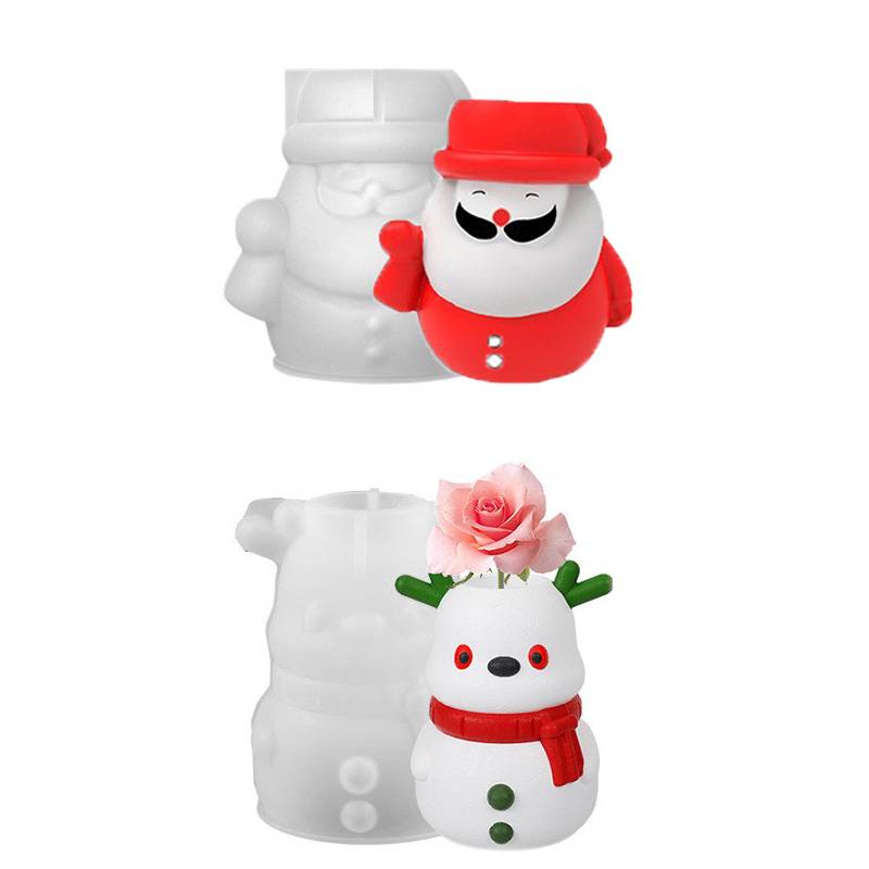 2Pcs Christmas Silicone Candlestick Mold Snowman Elk Craft Mould for Home Decor Christmas Bell Candle Holder Concrete Gypsum Pla