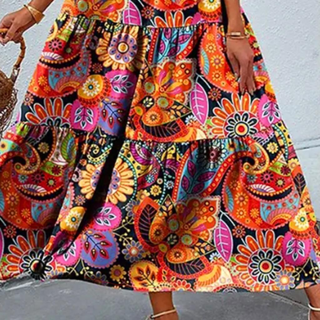 Модное кукольное платье без рукавов с v-образным вырезом и цветным принтом пейсли, стиль отпуска, свободное новое длинное платье для отдыха