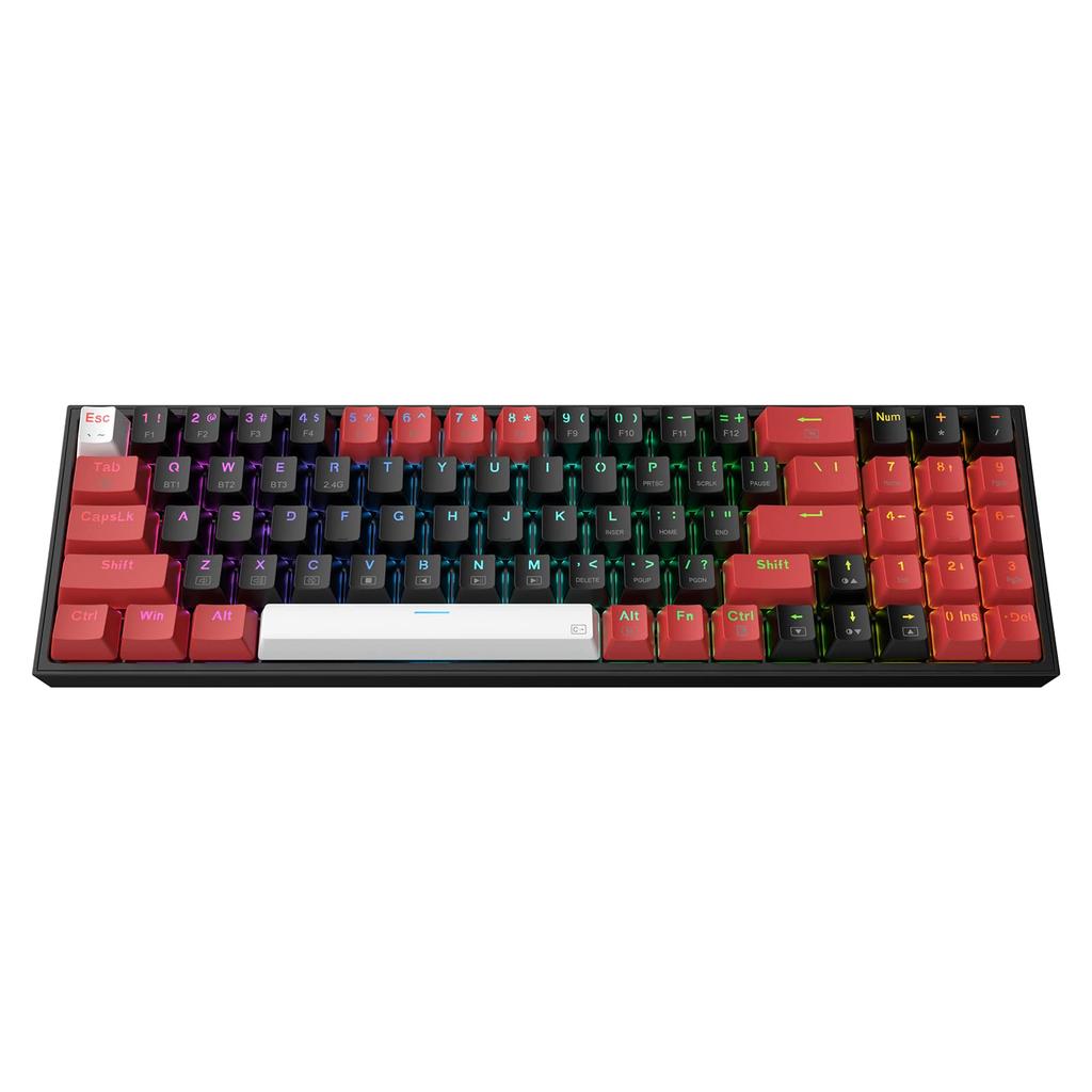 Redragon K628 Pro 3 Modes Wireless RGB Gaming 78 Hot Swappable Compact Mechanical Keyboard Swap Free Mod PCB Dedicated Arrow Keys Number Red Switch