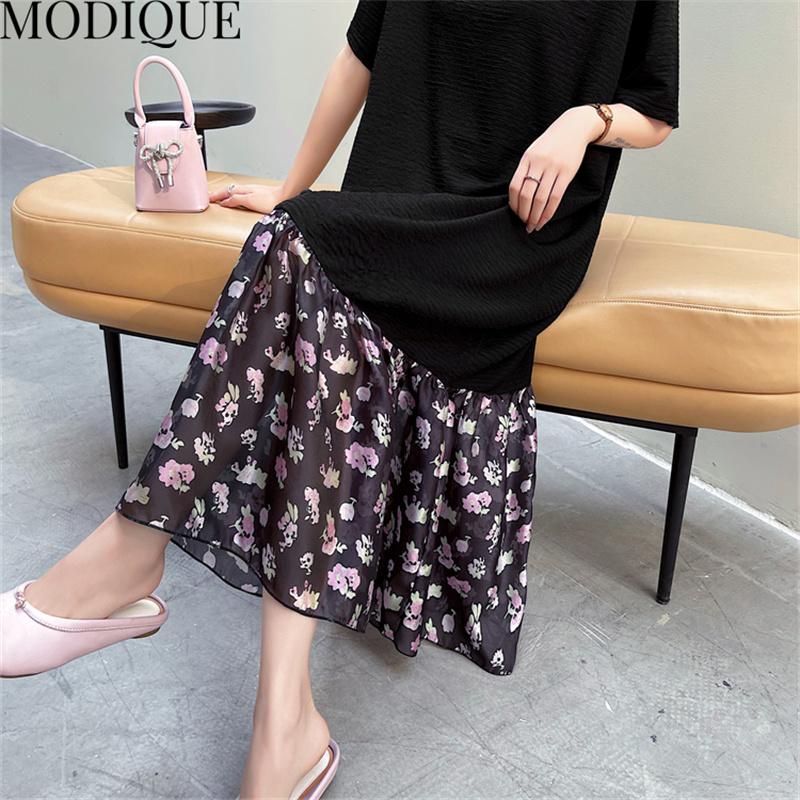 MODIQUE Summer Plus Size New Dress Shirt Women Loose Patchwork Solid Cotton Linen A-Line Dress Casual Female Dresses O-Neck Short Sleeve