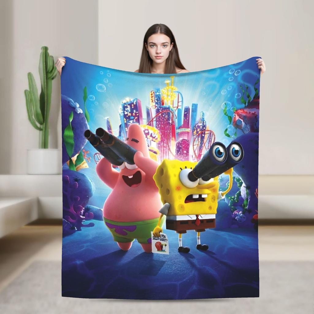 SpongeBob SquarePants Cartoon Blankets Squidward Flannel Funny Breathable Throw Blanket for Chair Covering Sofa Textile Decor