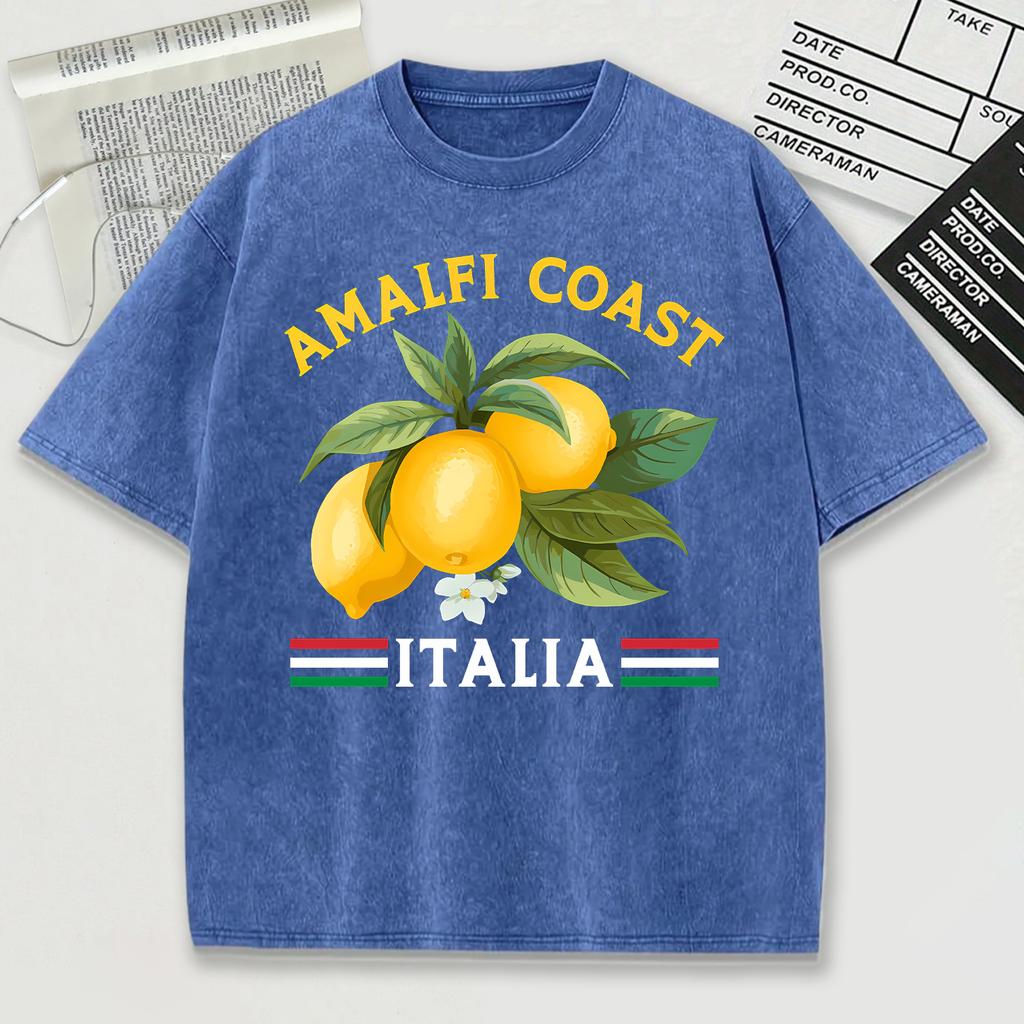 Amalfi Coast Italia Design Snow Wash T-Shirt Mens Summer Comfortable Short Sleeve Loose Unisex Cotton Tops Trendy Top