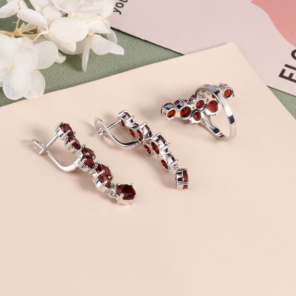 100% натуральный красный гранат, кольцо, серьги, комплект ювелирных изделий, серебро 925 пробы, ювелирные изделия, женский подарок на юбилей, вечеринку, день рождения