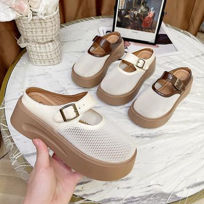 Французские баотоу полушлепанцы женские 2025 лето новые ретро универсальные сетчатые на одном педале полые Boken полушлепанцы