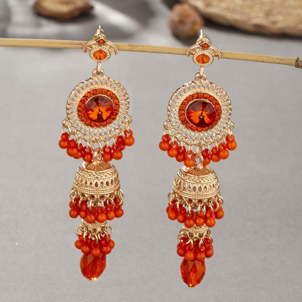Luxury Bell Tassel Earrings Zinc Zinc Alloy Ethnic Style Ear Studs Rhinestone Pearls Ear Drop Birthday