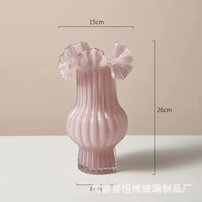 Стеклянная ваза Красочные складки Винтажная открытая ваза для цветов Террариум Цветочные композиции Аксессуары для украшения дома Аксессуары