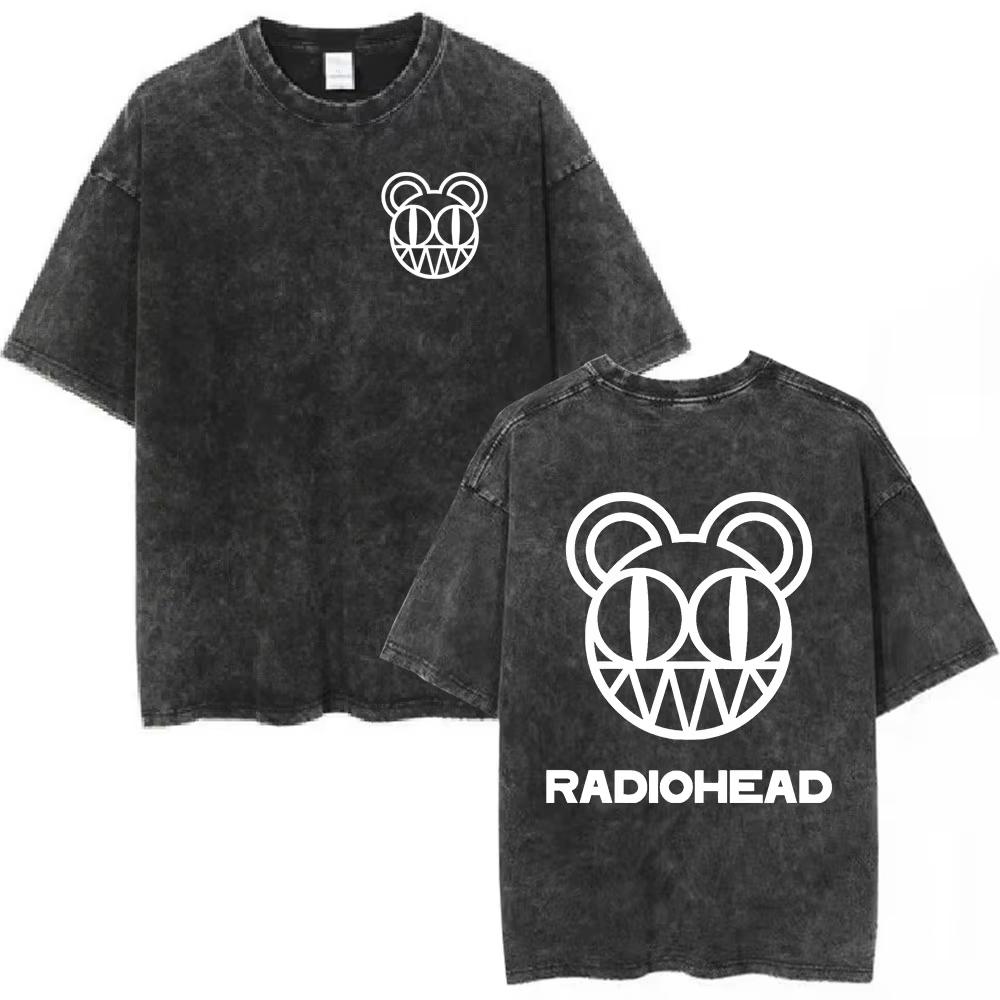 Radiohead Rock Band OK Computer Vintage Washed Tshirts Men Women Fashion Hip Hop T Shirt Cotton Casual Tshirts Streetwear
