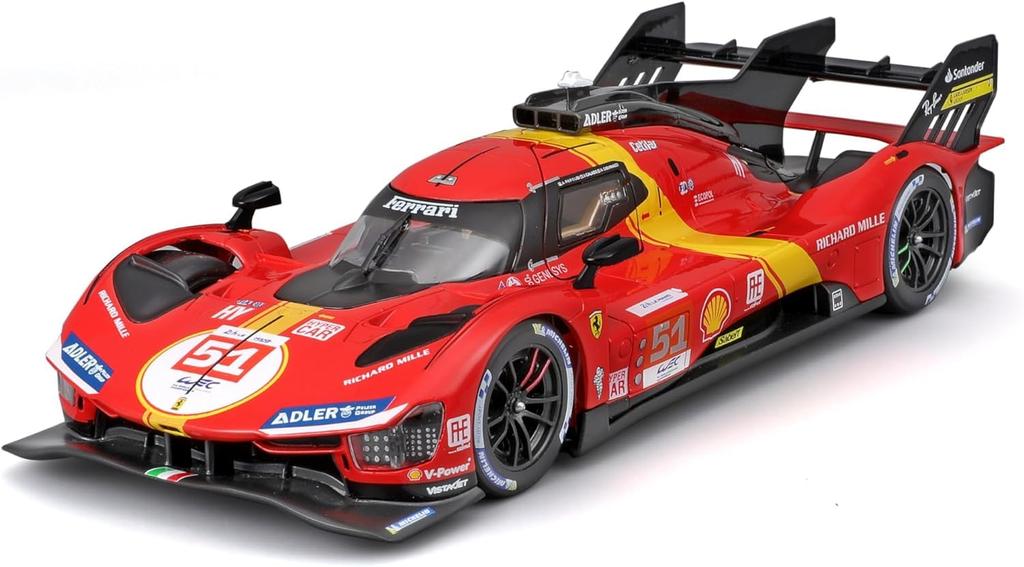 Bburago Scale Model Ferrari 499P 2023 Model Compatible with Antonio Fuoco Race Car Model - 1/18 #51 (Winner)