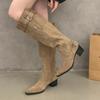 Women High Boots Pointed Toe Knee High Heeled Shoes Elegant 2025 Winter Trend Chunky Chelsea Retro Boots Woman Party Pumps Botas