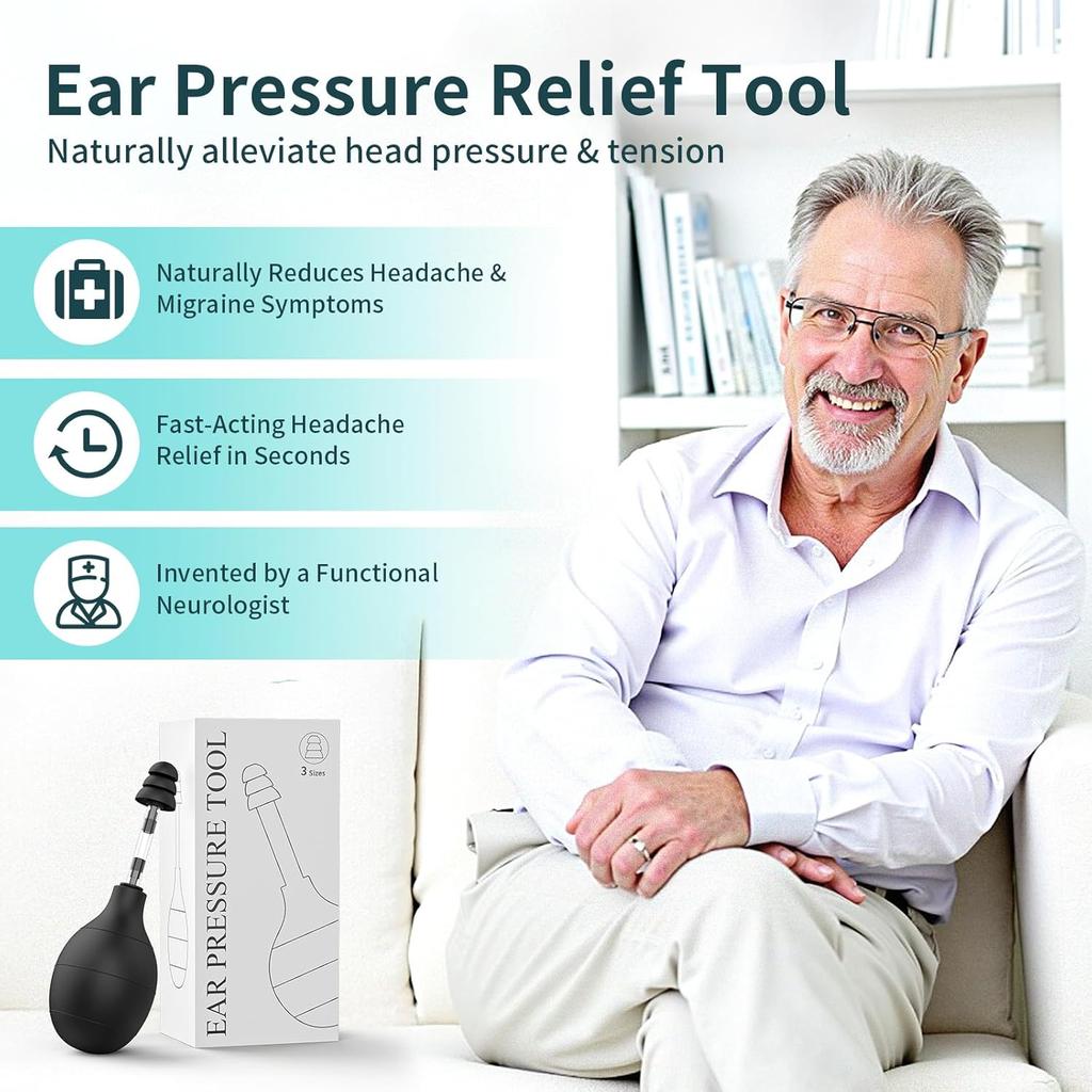 Ear Pressure Relief Device for Alleviating Migraine, Tension, and Tinnitus - Ringing Ears Solution, Headache Relief Cap, Airplane-Friendly, Includes