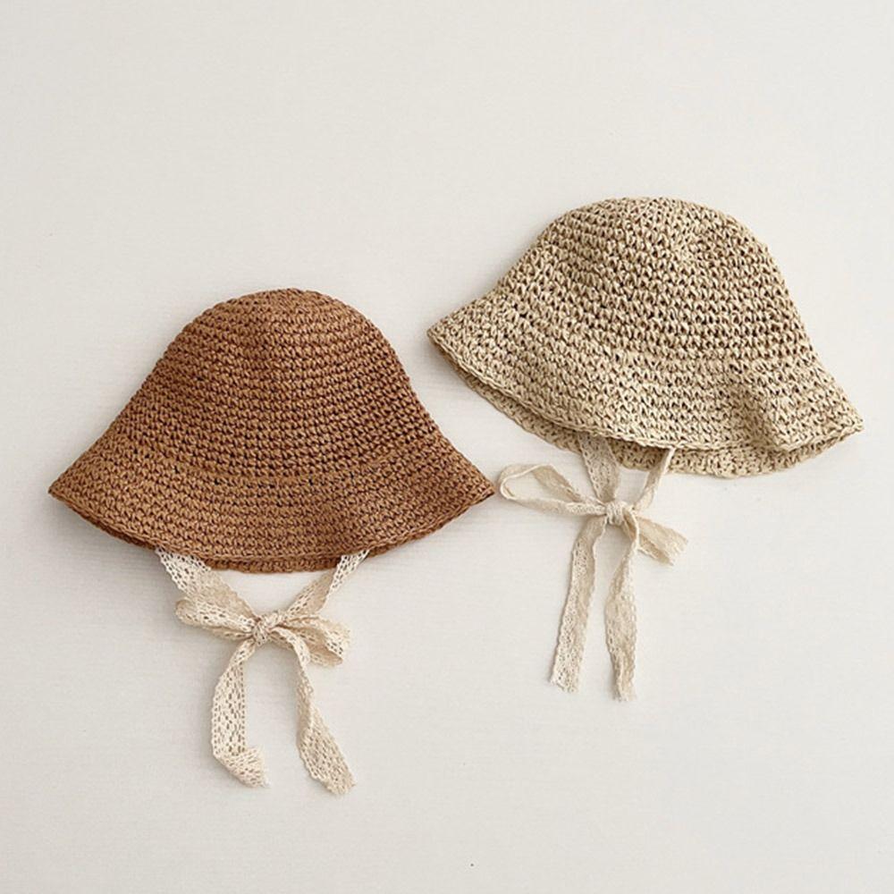 Spring Summer Children Straw Hats Outdoor Baby Sun Hat Trendy Lace Ribbon Straw Hat for Kids