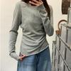Корейский стиль Топ-футболка с длинным рукавом и подвернутым подолом Ленивый стиль Облегающий Универсальный Солнце