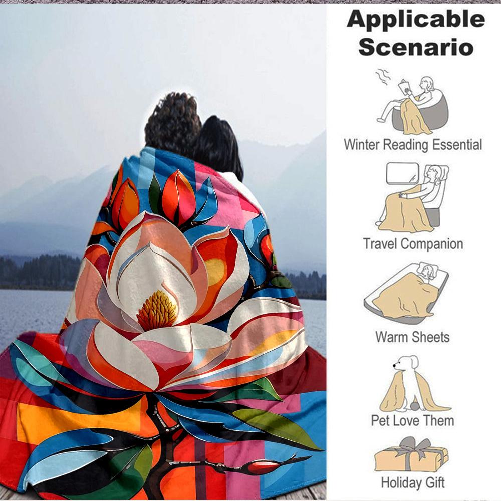 1pc Floral Abstract Print Blanket Lightweight Flannel Throw Blanket For Sofa, Bed, Living Room, Office, Outdoor Travel, Camping