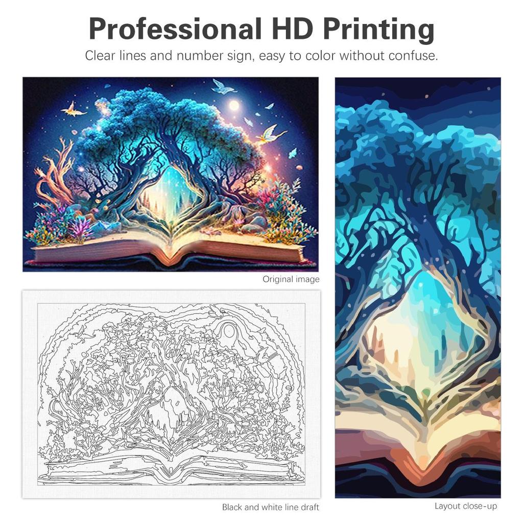 Frame Book Tree Painting By Numbers For Adults Kits Acrylic Paint On Canvas Wall Art Numbers Painting For Home Diy Crafts 40x50