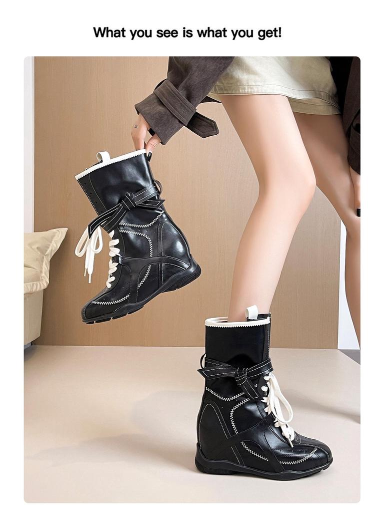 Миниатюрные женские ботинки в западном стиле, увеличивающие рост, на осень/зиму - Универсальные, стройнящие, в немецком тренировочном стиле.