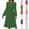 Women's Fashion Casual Solid Color Round Neck Long Sleeve Midi Dress