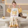 100% Cotton Long Sleeve Pajama Set Girls Cartoon Print Round Neck Comfortable Sleepwear Home Outfit