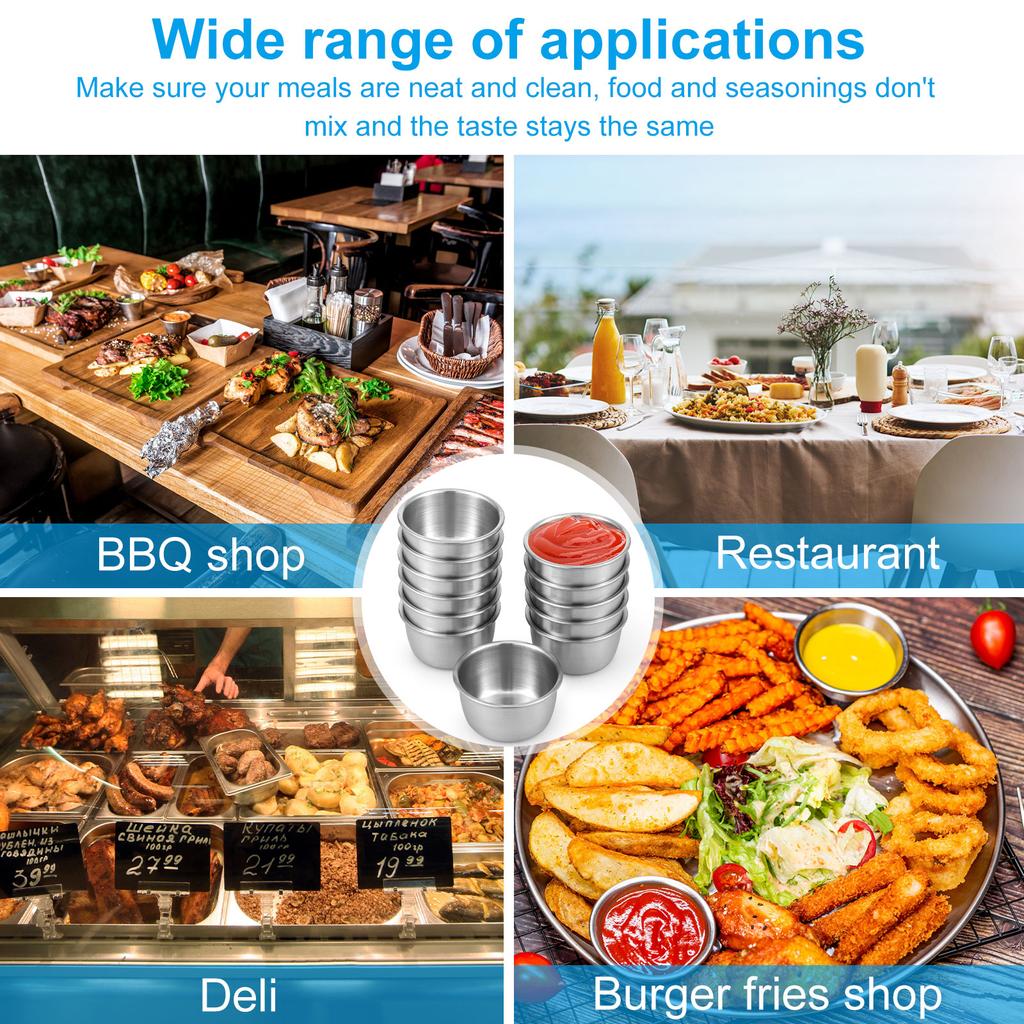 12 шт. Чаши для макания соуса, 304, круглые миски для соуса из нержавеющей стали, 45/55 мл, мини-многоразовые чашки для приправ, чашки для макания