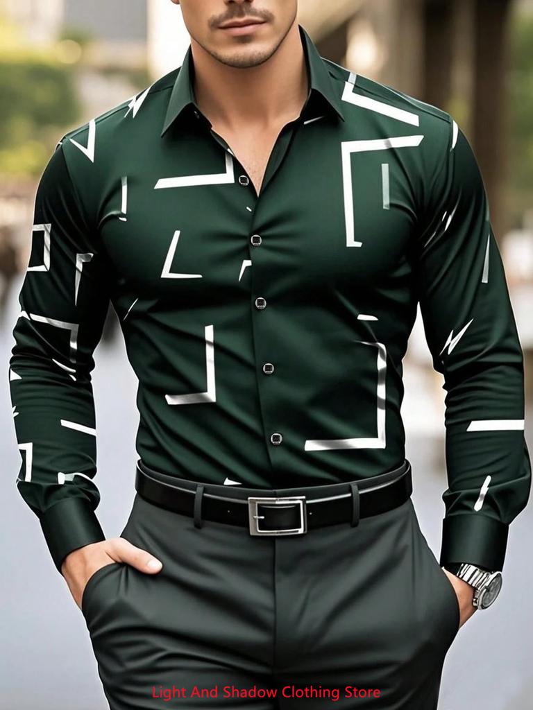 Мужская рубашка с цветочным принтом, длинным рукавом, в стиле business casual, уличная мода, для социальных мероприятий, удобная, однобортная, с воротником