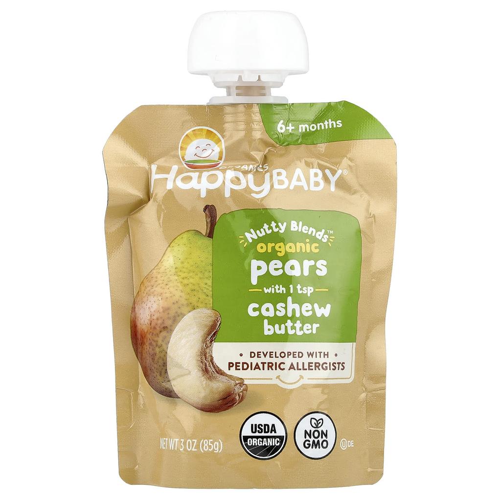 Happy Family Organics Happy Baby®, Nutty Blends™, 6+ Months, Organic Pear and Cashew Butter, 3 Oz (85 G)