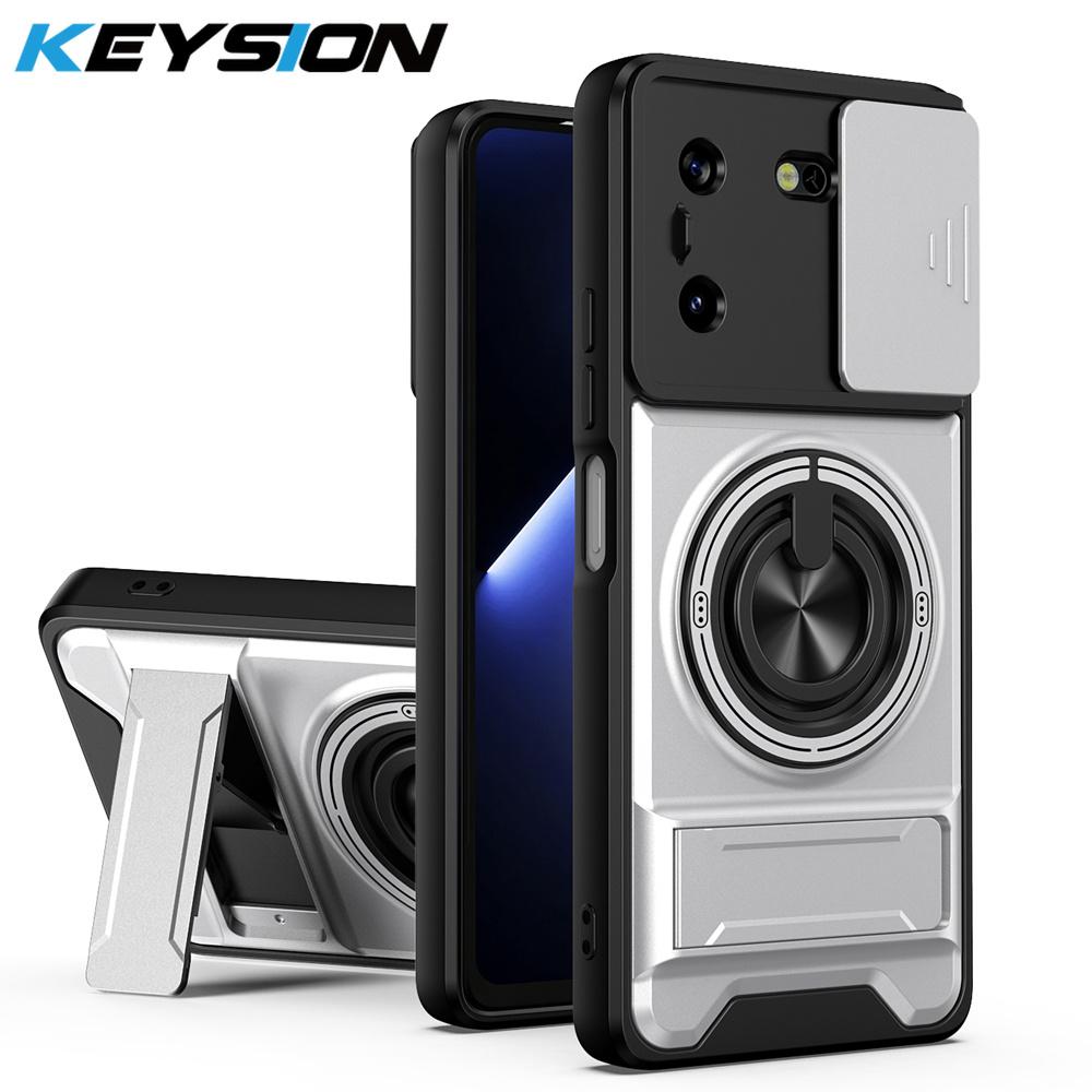 KEYSION Magnetic Phone Case for TECNO Pova 5 5 Pro 5G Slide Camera Lens Protection Upright Kickstand Ring Shockproof Back Cover
