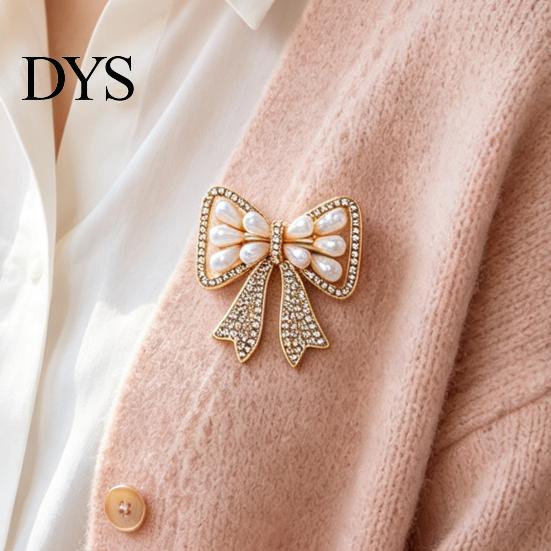 Брошь Бант с Искусственным Жемчугом и Стразами, Женская Винтажная Булавка на Лацкан, Аксессуары для Одежды, Платьев, Шарфов, Искусственный Жемчуг
