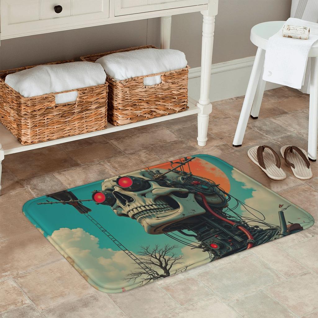1PC Cyberpunk Skull Pattern Kitchen Rug Non-Slip Door Mat Pop Design Bathroom Rug Bath Mat Carpet for Home Sink Laundry Decor