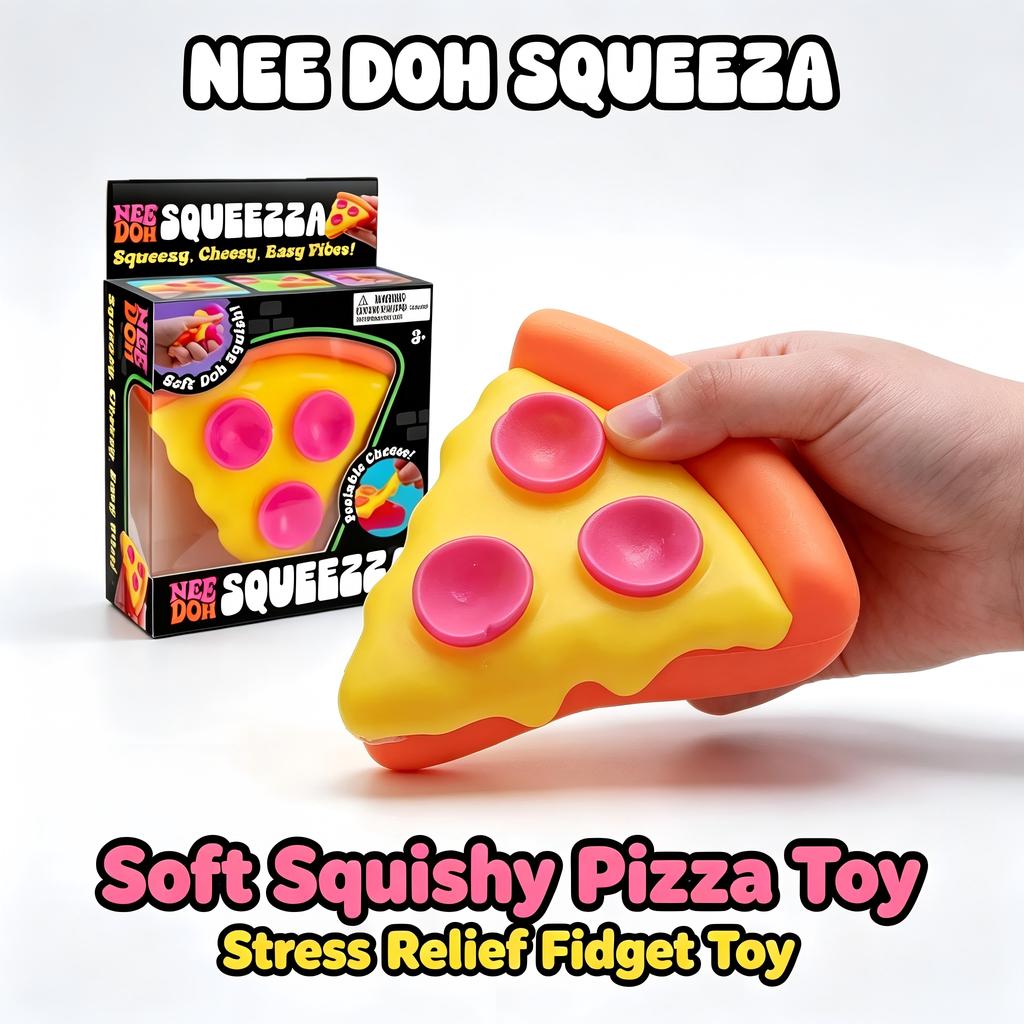 Мягкая игрушка-пицца Nee Doh Squeezza, Мягкая сжимаемая сырная игрушка-антистресс, Реалистичная форма пиццы, Игрушка для снятия стресса для детей и взрослых