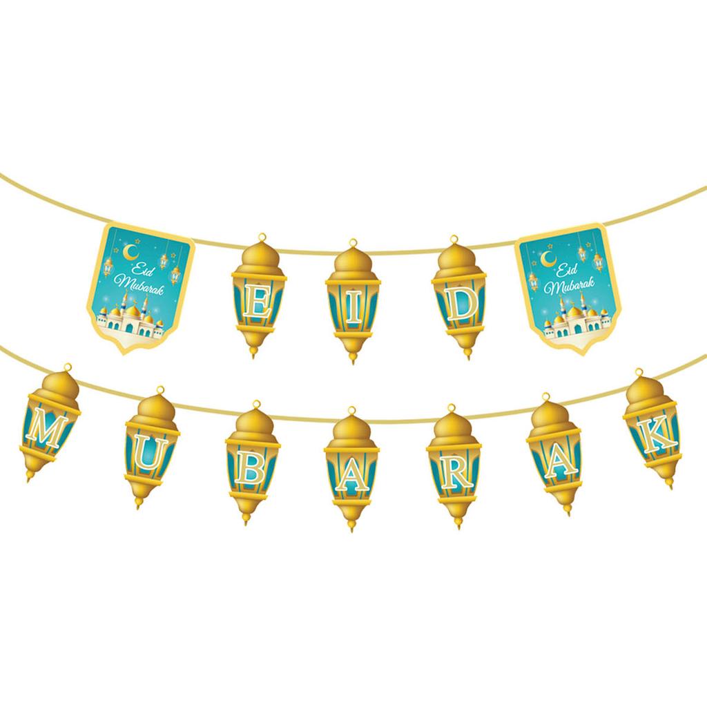 NEW Eid Mubarak Banner Garland Moon Letter Paper Bunting Garland Ramadan Kareem Decoration 2025 Islamic Muslim Party Supplies