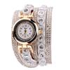Leather Women Fashion Casual Decor Round Rhinestone Bracelet Watch