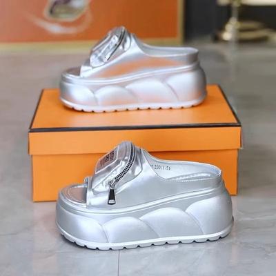 Новые туфли на высоком каблуке 2025, массивные шлепанцы, женские дизайнерские, передний карман на молнии для монет, обувь на платформе для маленьких девочек