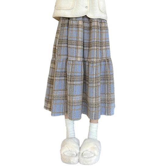 Юбка шерстяная с высокой талией, женская клетчатая юбка с оборками и строчкой, юбка-трапеция, осенне-зимняя шерстяная юбка на каждый день