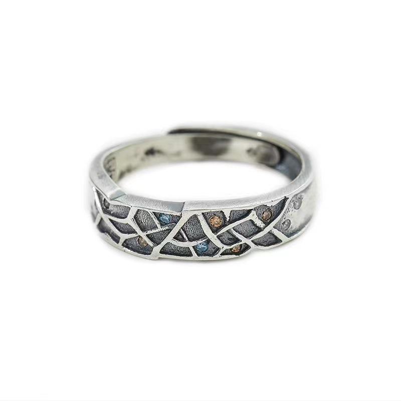 Vintage 925 Silver Ring For Men Jewelry Couple Temperament Cross Lines Stone Ring Male Finger Accessories Gift For Lover