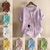 Women's Fashion Pattern Prined Round Neck Short Sleeve T-shirt Casual Cotton Linen Graphic Shirt Leisure Loose Summer Blouse Tops