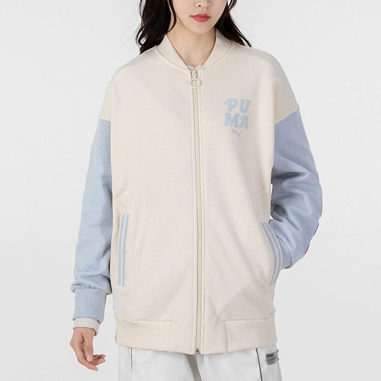 Puma Bomber Jacket With Logo Print And Color Block Design Women Jackets White 536309-99