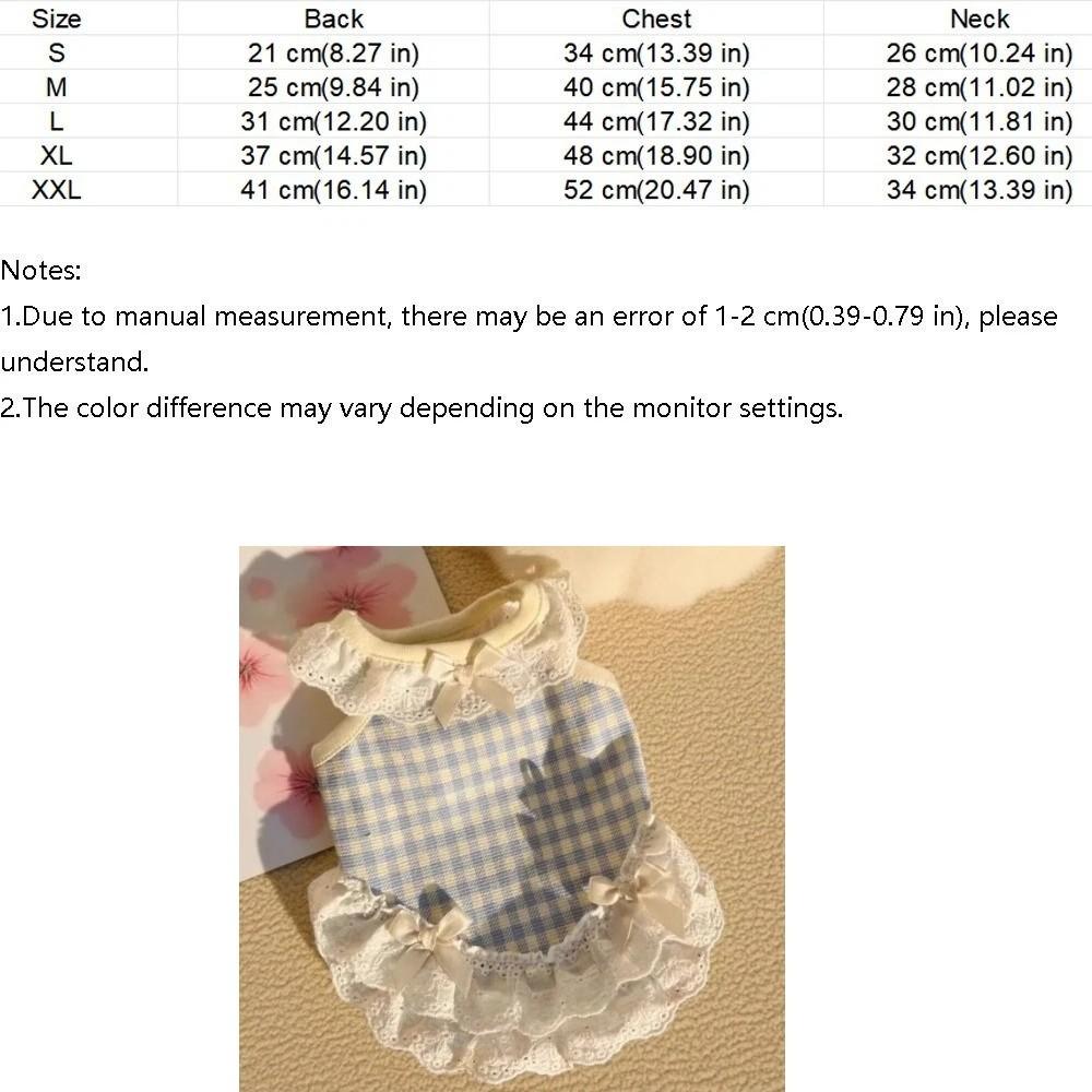 Breathable Pet Lace Skirt Thin Cat Checkered Clothes Casual Style Pet Dog Vest Summer Season