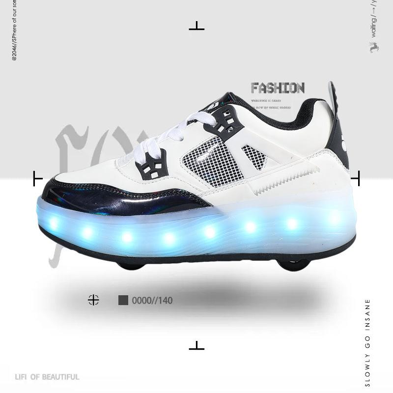 Бегущие туфли, новые детские светящиеся туфли на четырех колесах, роликовые коньки, светодиодные фонари, съемные колесные туфли